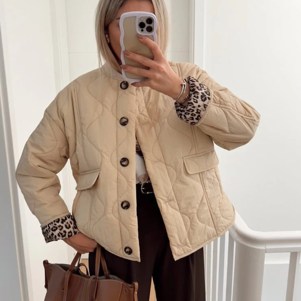 Veste Matelassée – Doublure Léopard – Boutonnée