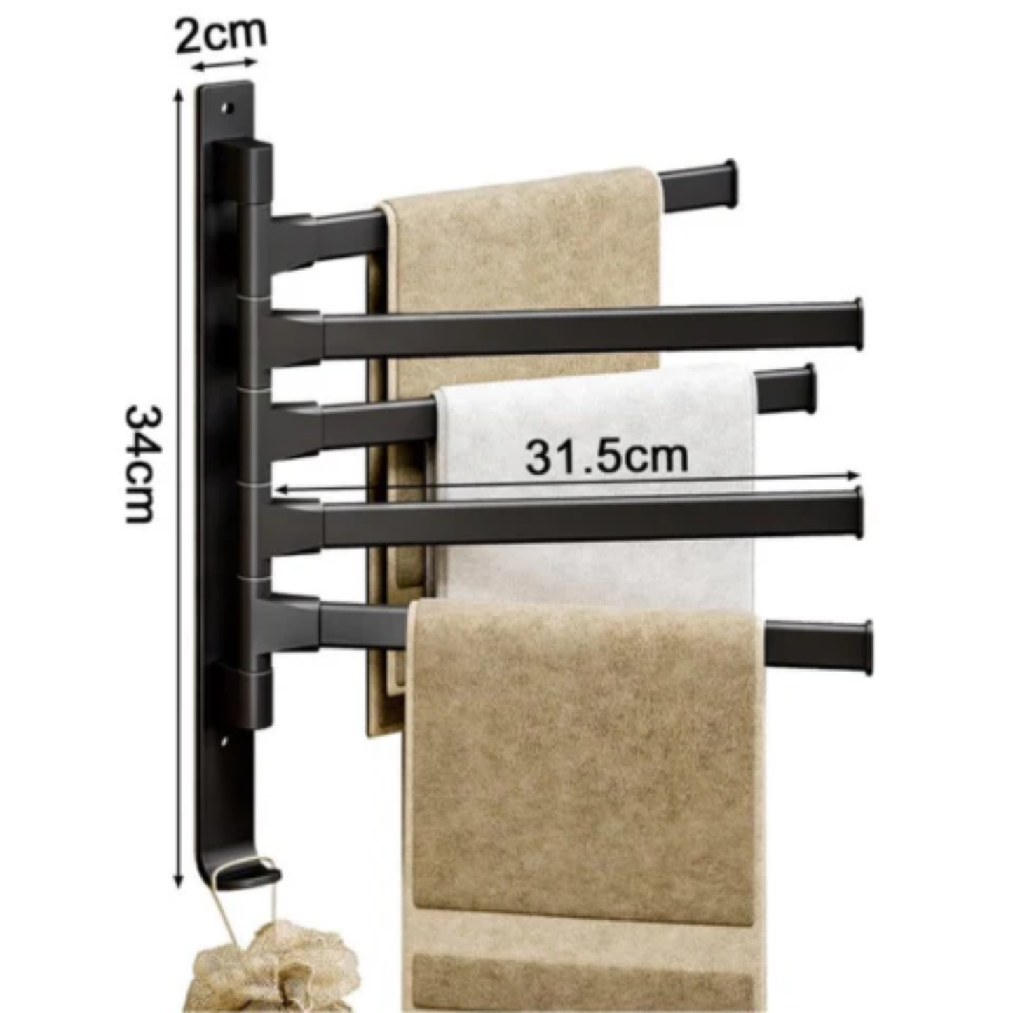 Porte-Serviettes Pivotant – 5 Métal Barres – Mural Bain