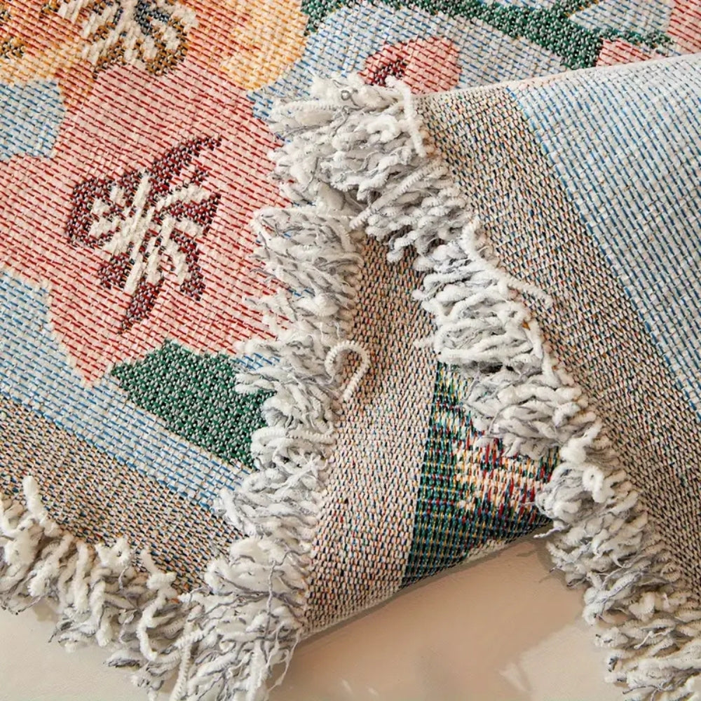 Jeté Canapé – Tissu Tissé – Motif Floral