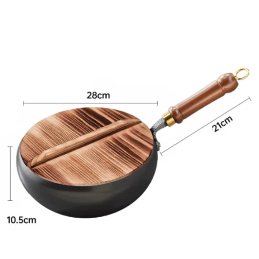 Poêle Wok – Poignée Bois – Couvercle Verre