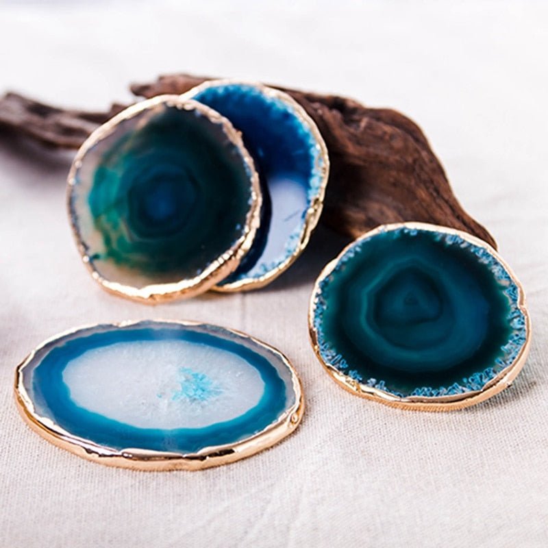 Dessous de Verre Agate Bleue Dorée