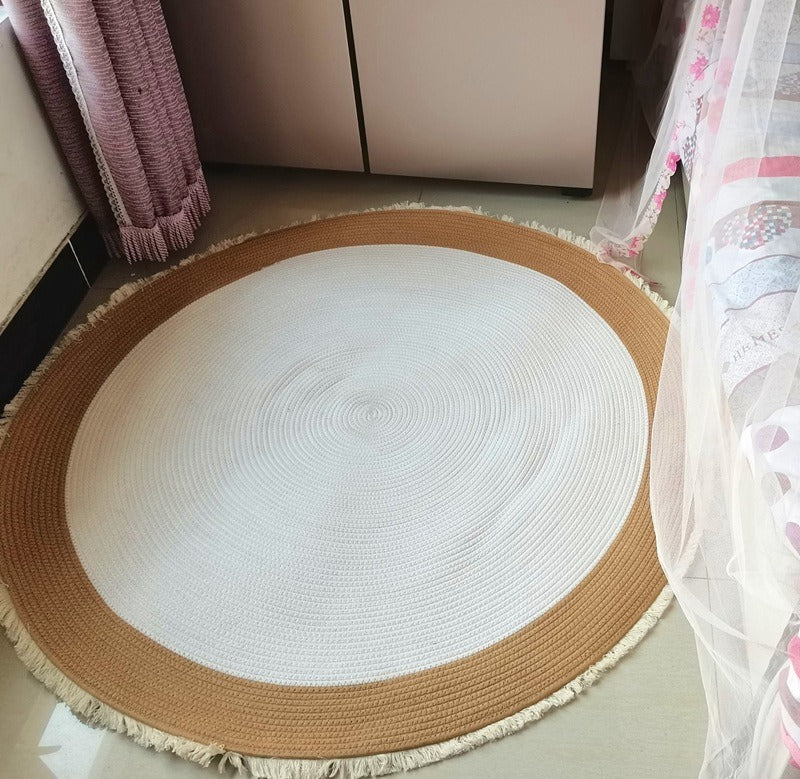 Tapis Rond Coton Tressé Franges