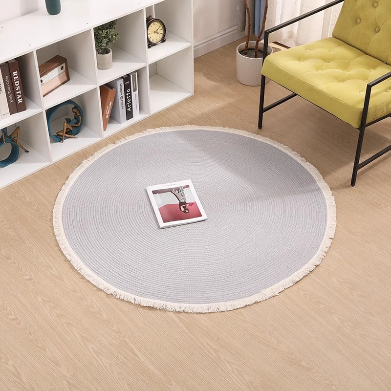 Tapis Rond Coton Tressé Franges