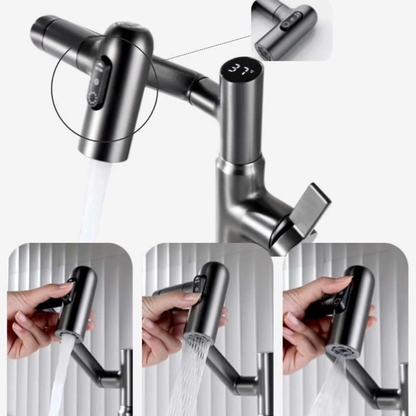 Robinet d'Évier Intelligent Pivotant à 360° | Inox avec Affichage Température