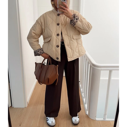 Veste Matelassée – Doublure Léopard – Boutonnée