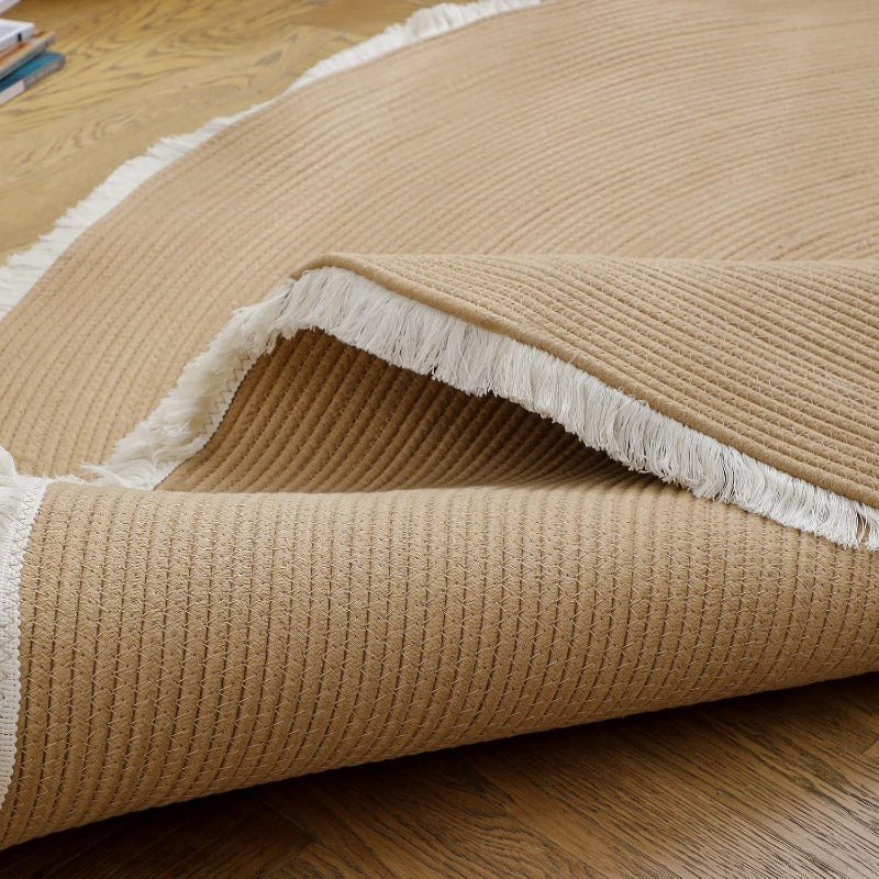 Tapis Rond Coton Tressé Franges