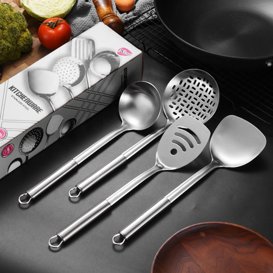 HomeChef Set d’Ustensiles en Acier Inoxydable | 4 Pièces d’Outils de Cuisine Durables