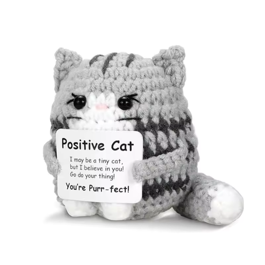 KnittyCat chat porte-bonheur fait main avec message positif