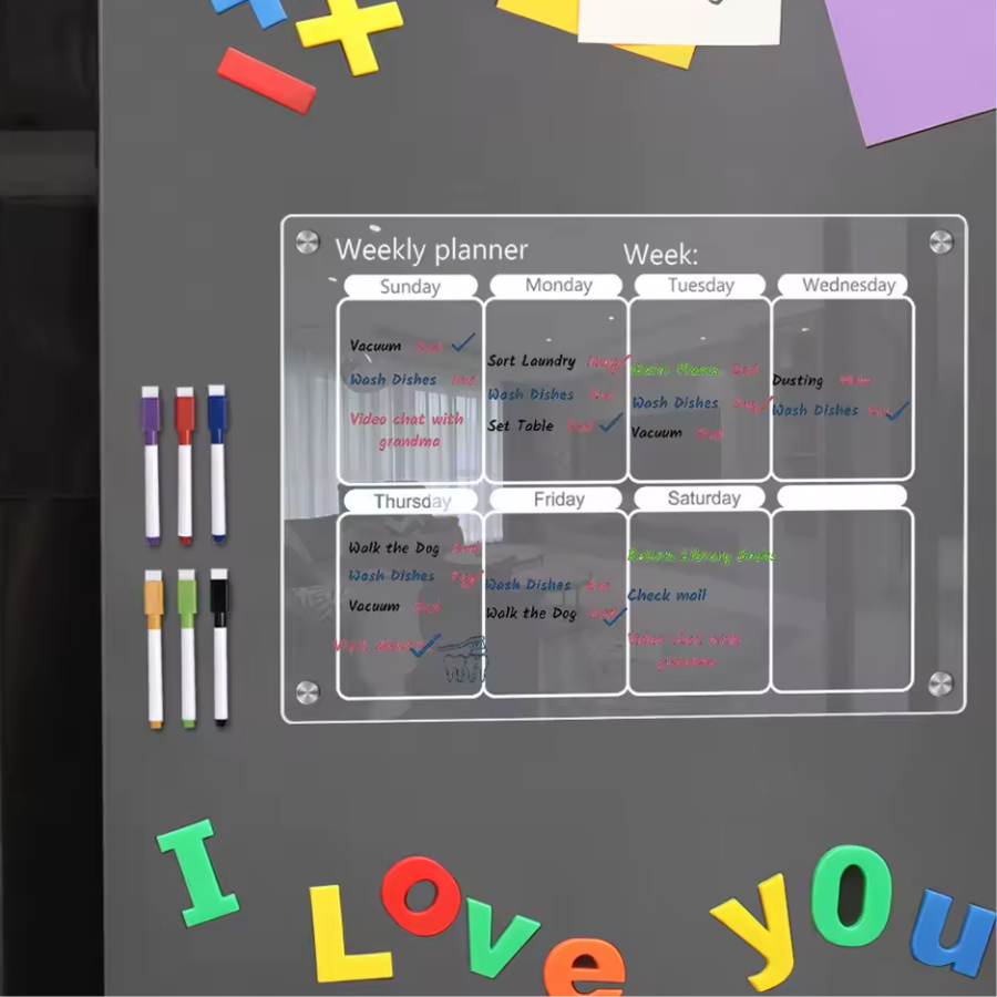 ClearPlan Calendrier Magnetique pour Réfrigérateur | Organisateur Hebdo Transparent