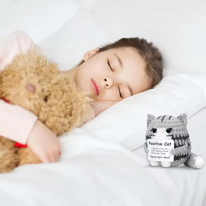 KnittyCat chat porte-bonheur fait main avec message positif