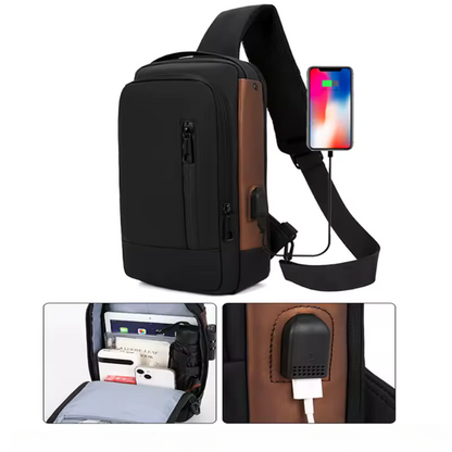 SecurePack Noir Marron | Crossbody Port USB Imperméable Protection