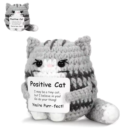 KnittyCat chat porte-bonheur fait main avec message positif