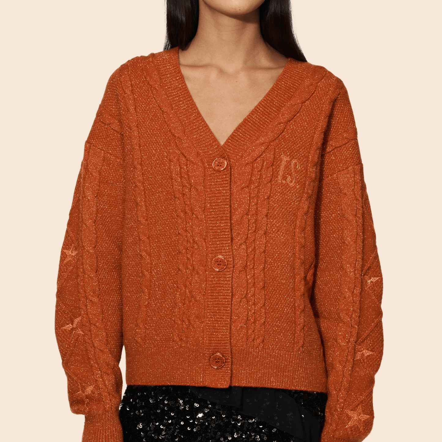 Cardigan Femme Scintillant Étoiles Orange