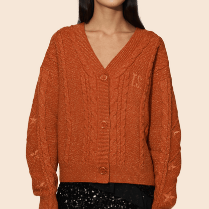 Cardigan Femme Scintillant Étoiles Orange