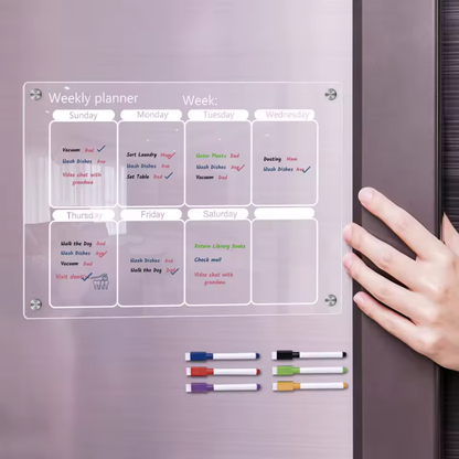 ClearPlan Calendrier Magnetique pour Réfrigérateur | Organisateur Hebdo Transparent