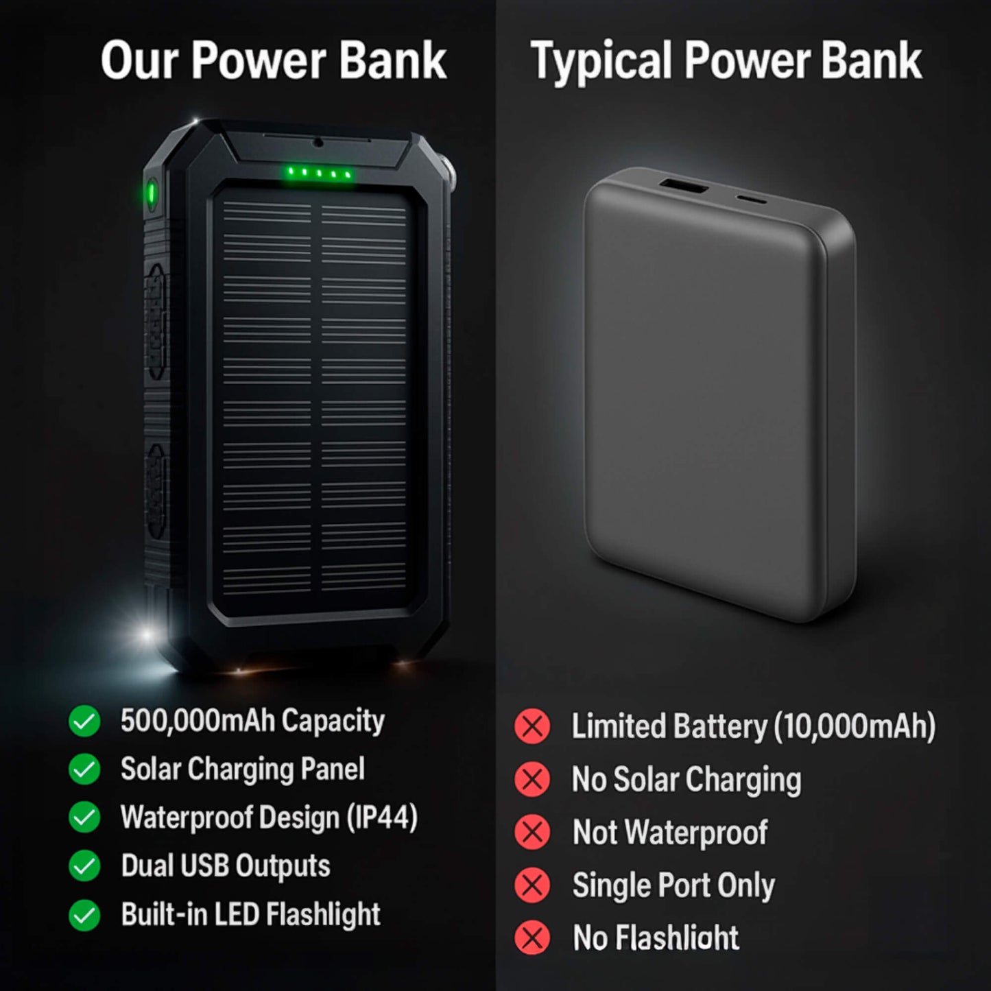 Power Bank Solaire Étanche Double USB