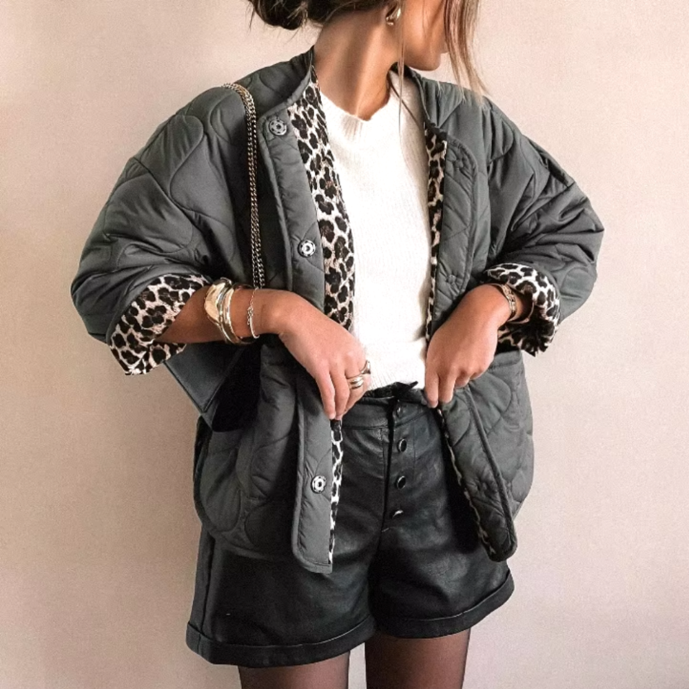 Veste Matelassée – Doublure Léopard – Boutonnée