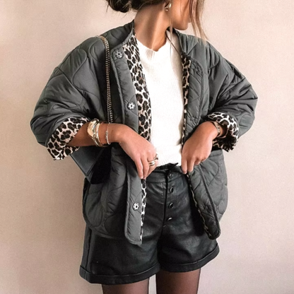 Veste Matelassée – Doublure Léopard – Boutonnée