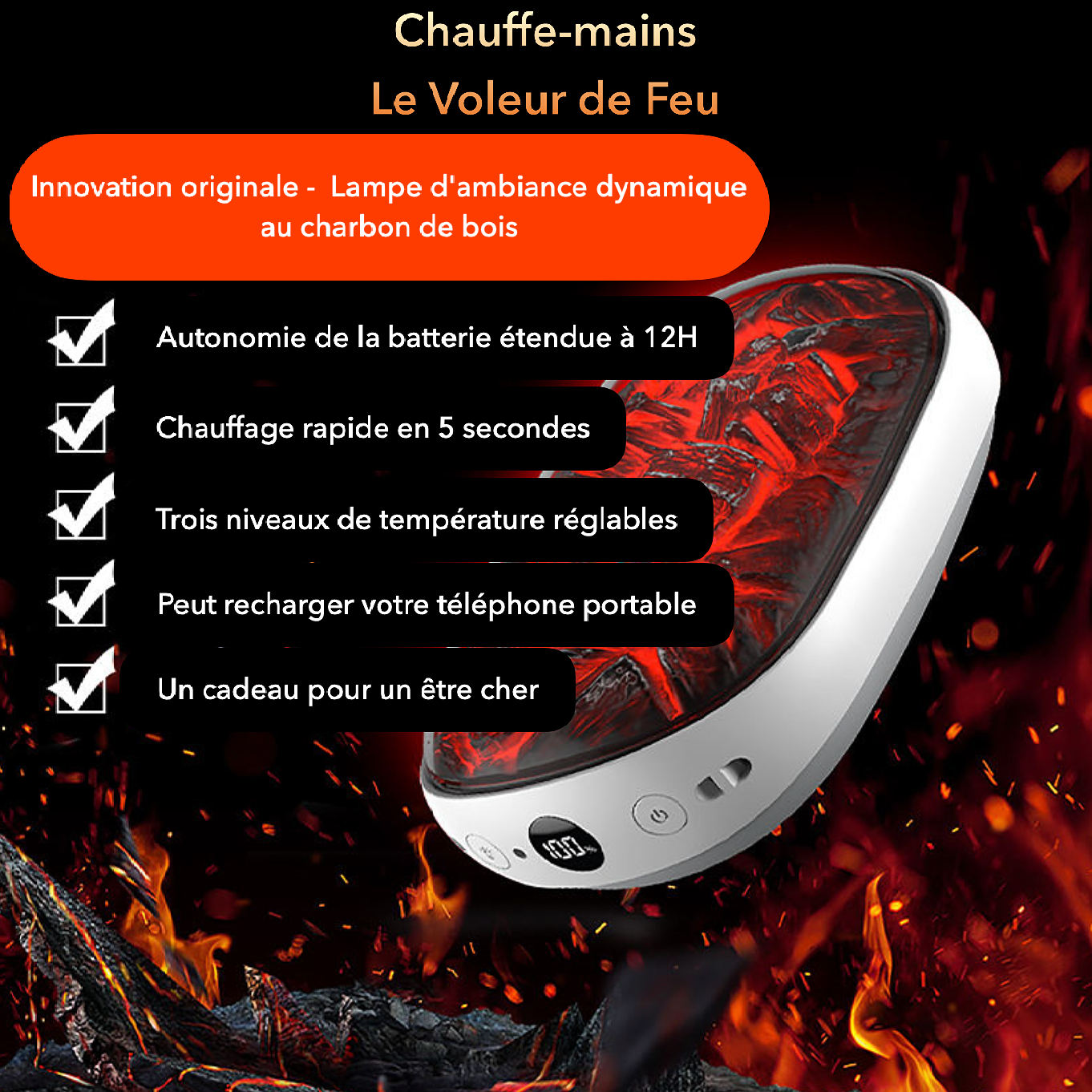 Chauffe-Mains Braise Rechargeable USB-C
