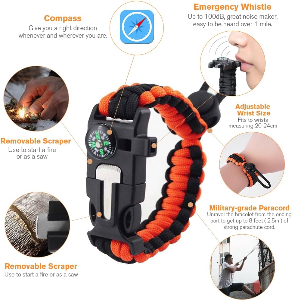 Bracelet Survie 5 en 1 – Paracorde – Boussole