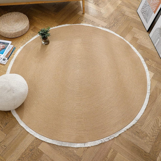Tapis Rond Coton Tressé Franges