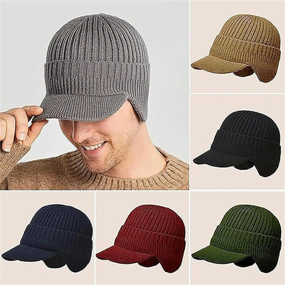 Bonnet tricot visière – chaud – oreilles – hiver