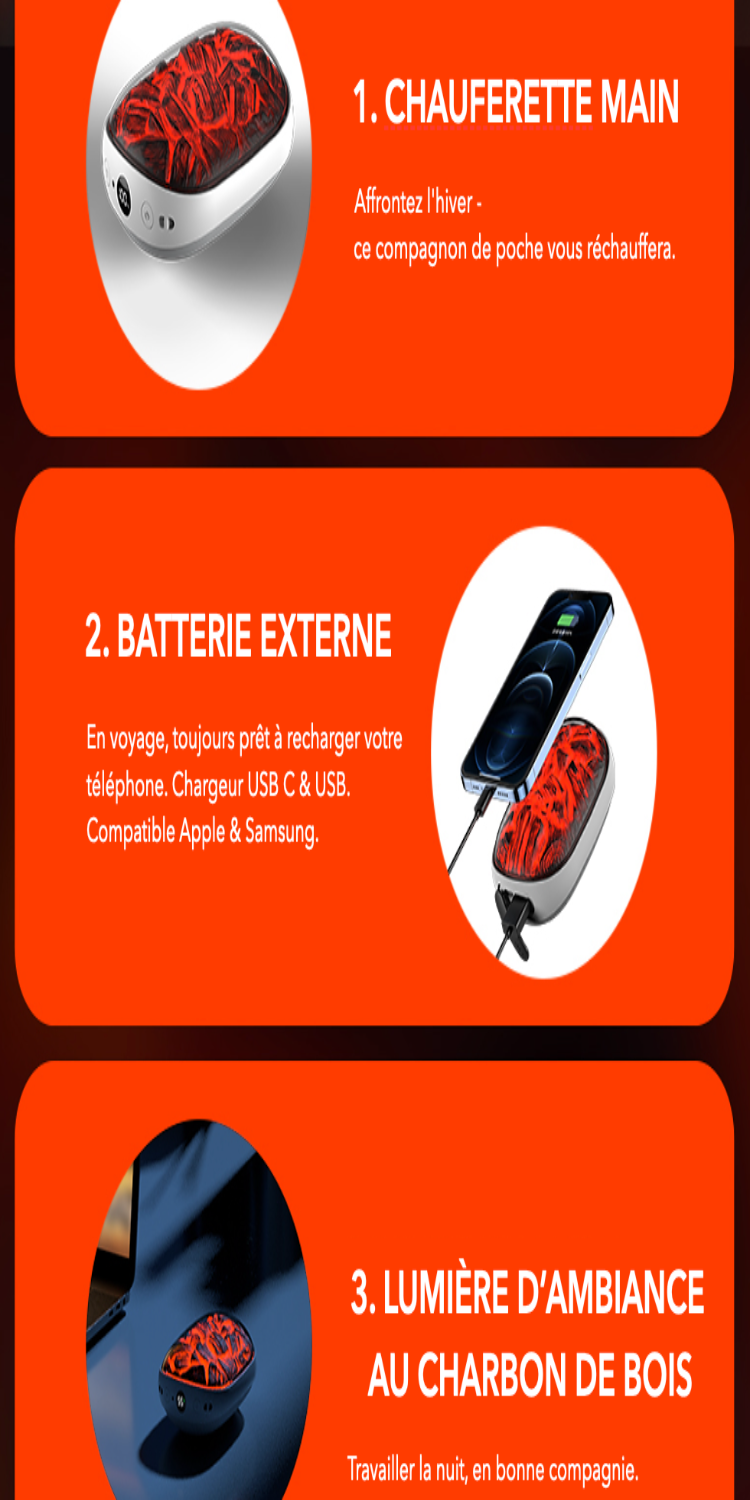 Chauffe-Mains Braise Rechargeable USB-C