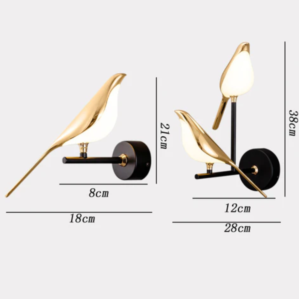 Applique Murale Oiseau – Finition Dorée – Pour Chevet