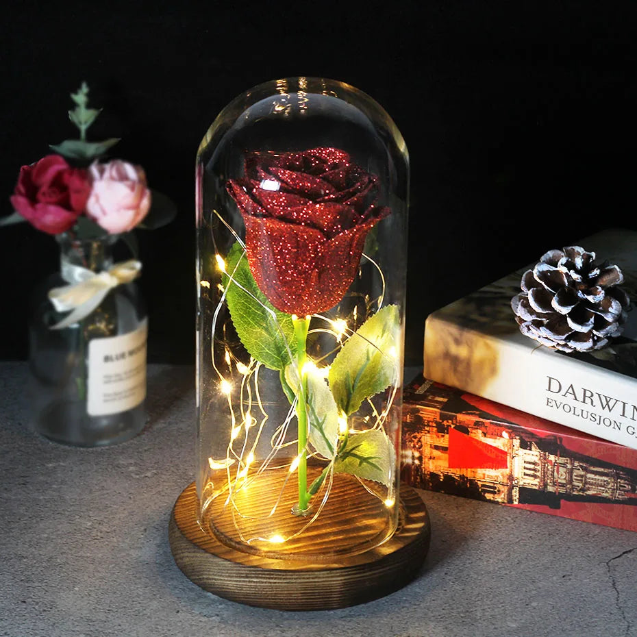 Rose Éternelle LED Sous Cloche