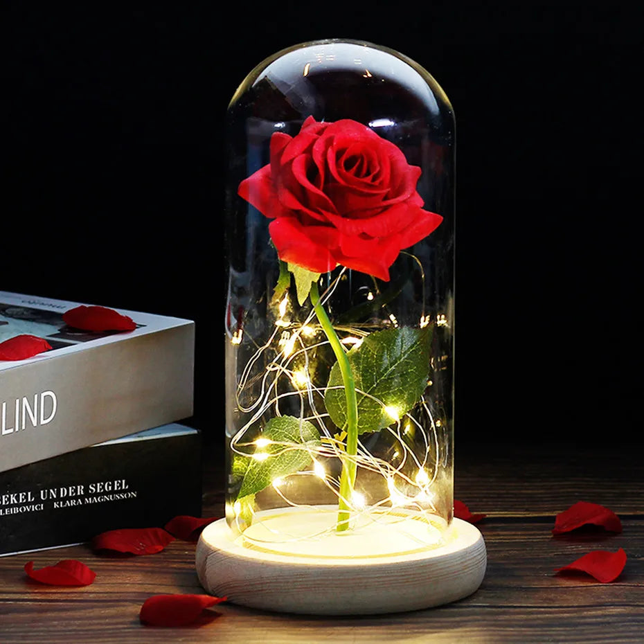 Rose Éternelle LED Sous Cloche
