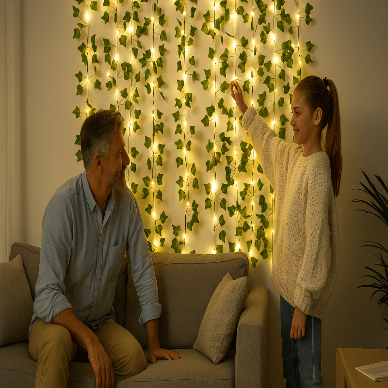 Rideau Lumineux Lierre LED – Blanc-Chaud – pour Mur