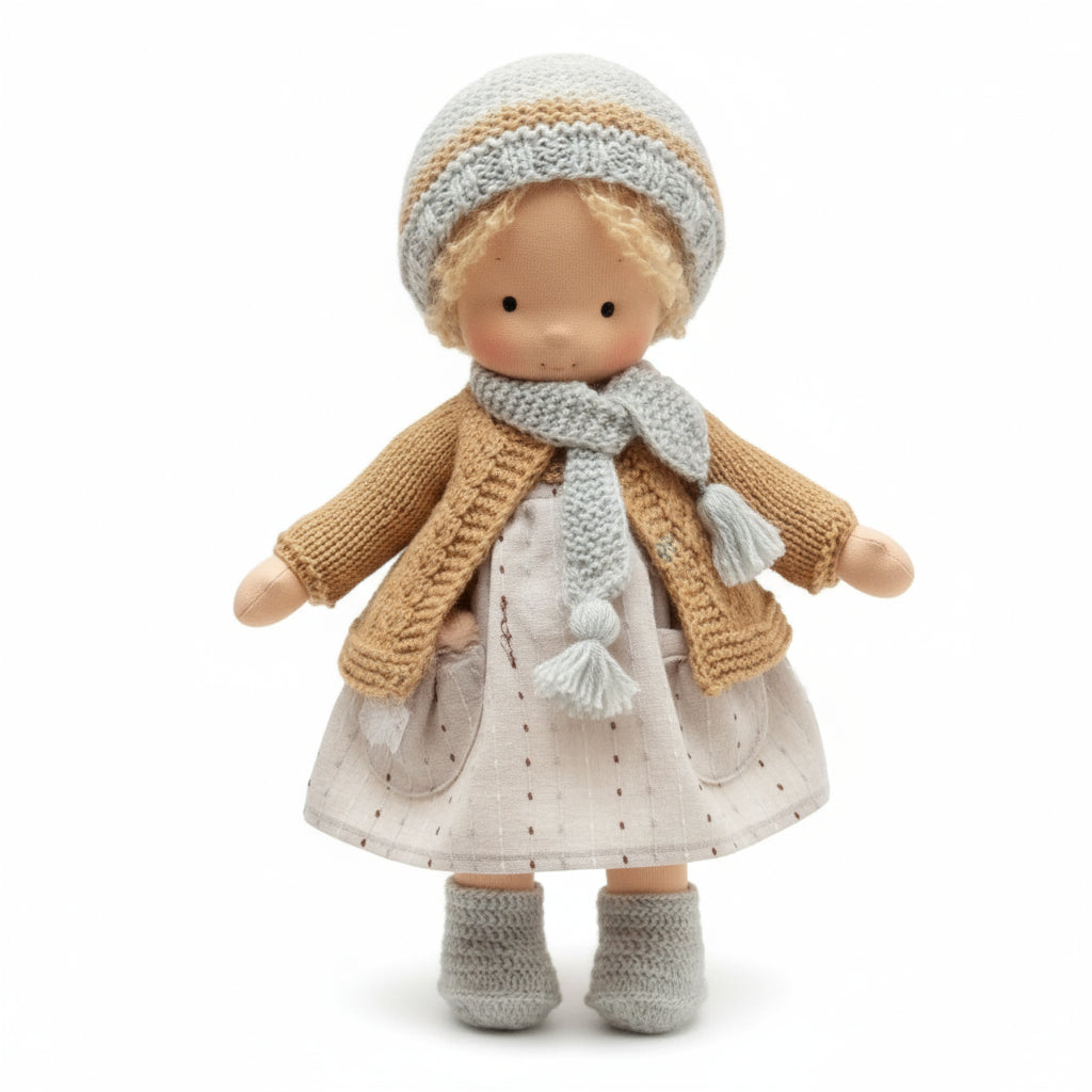 Poupée Tissu Enfant – Cheveux Bouclés –Robe