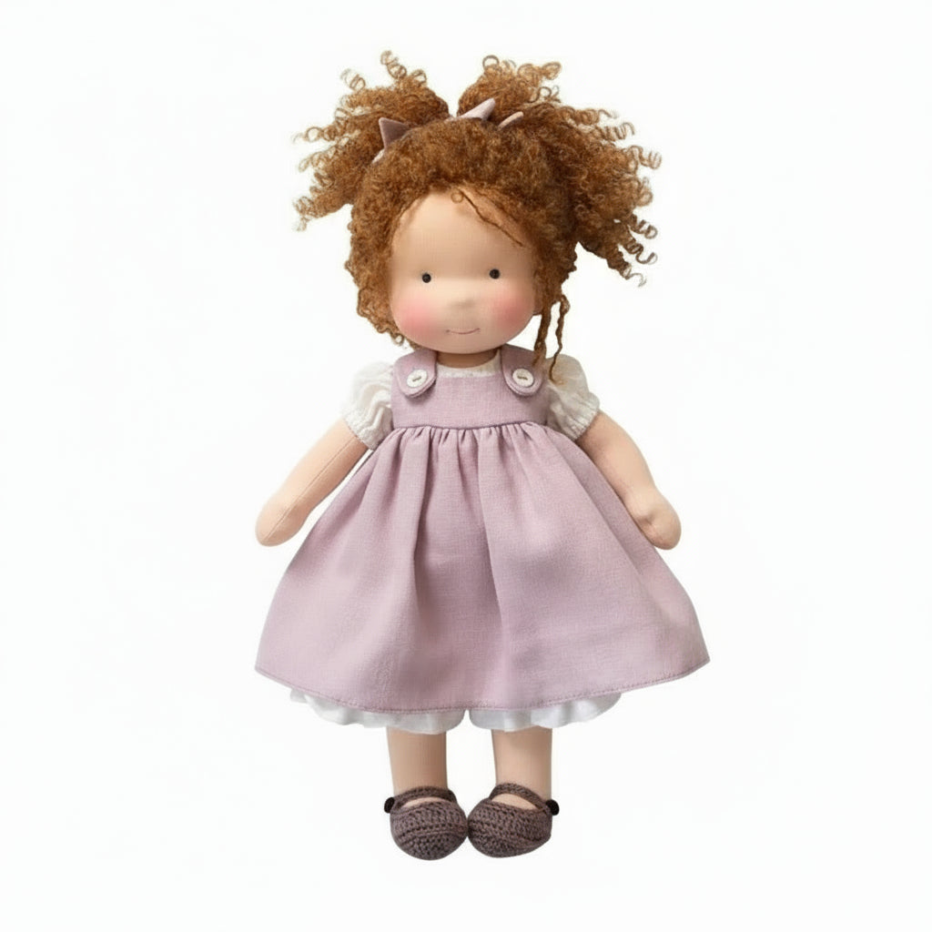 Poupée Tissu Enfant – Cheveux Bouclés –Robe