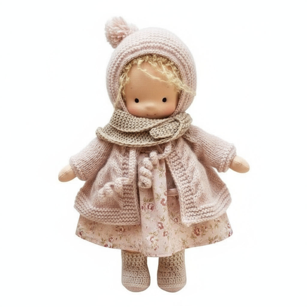 Poupée Tissu Enfant – Cheveux Bouclés –Robe