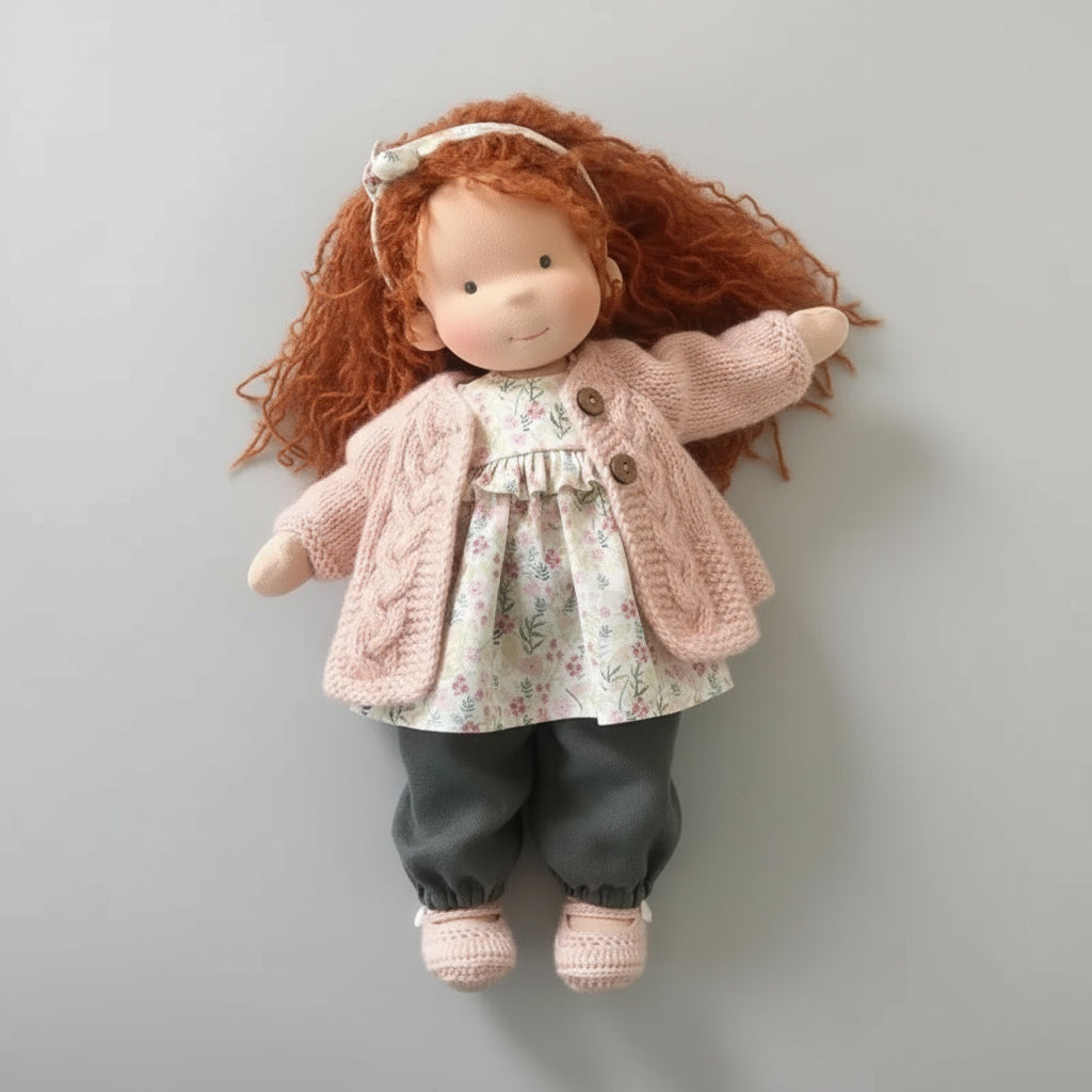 Poupée Tissu Enfant – Cheveux Bouclés –Robe