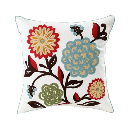Housse Coussin Brodée Fleurs Champêtres