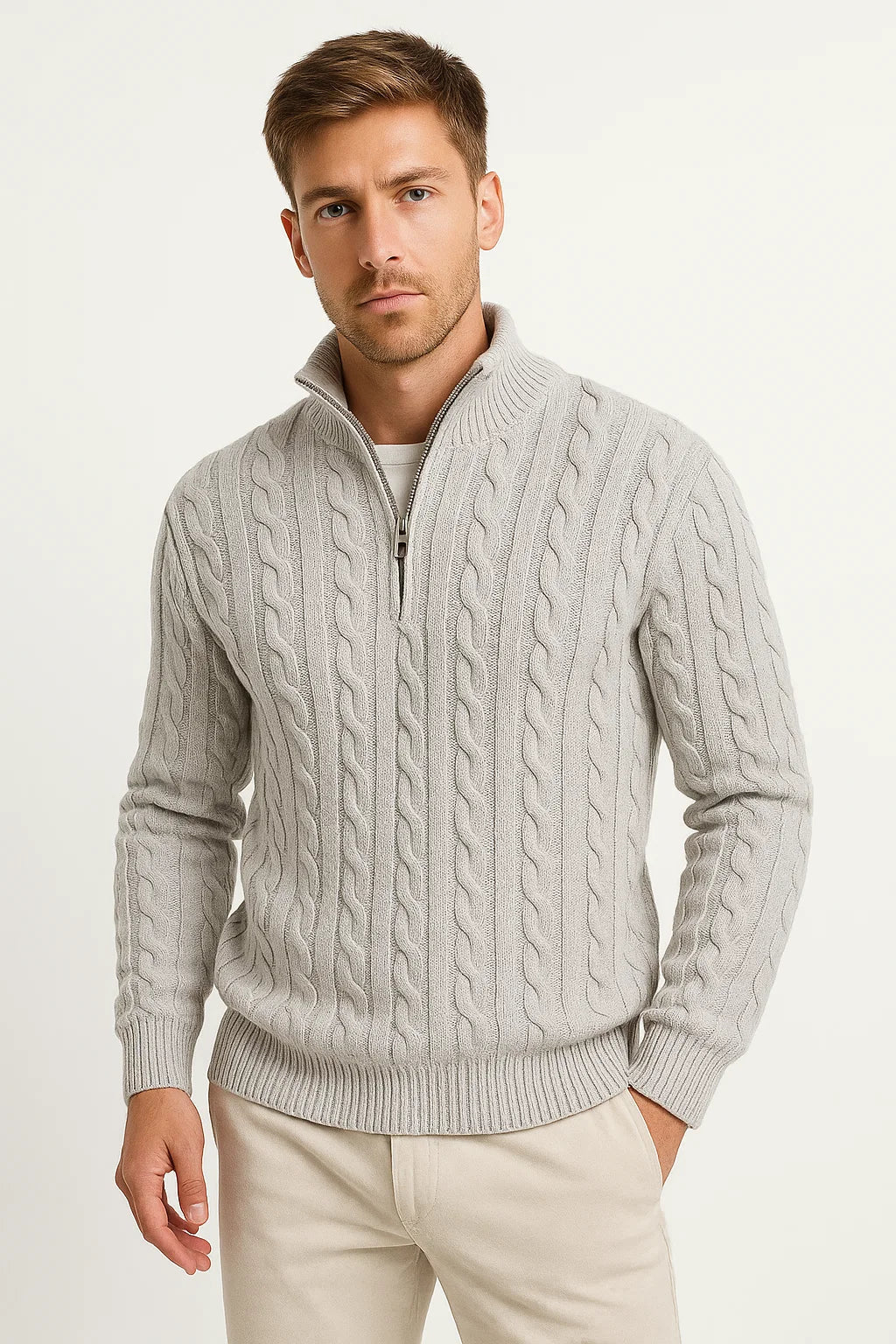 Pull Homme Torsadé Col Zippé