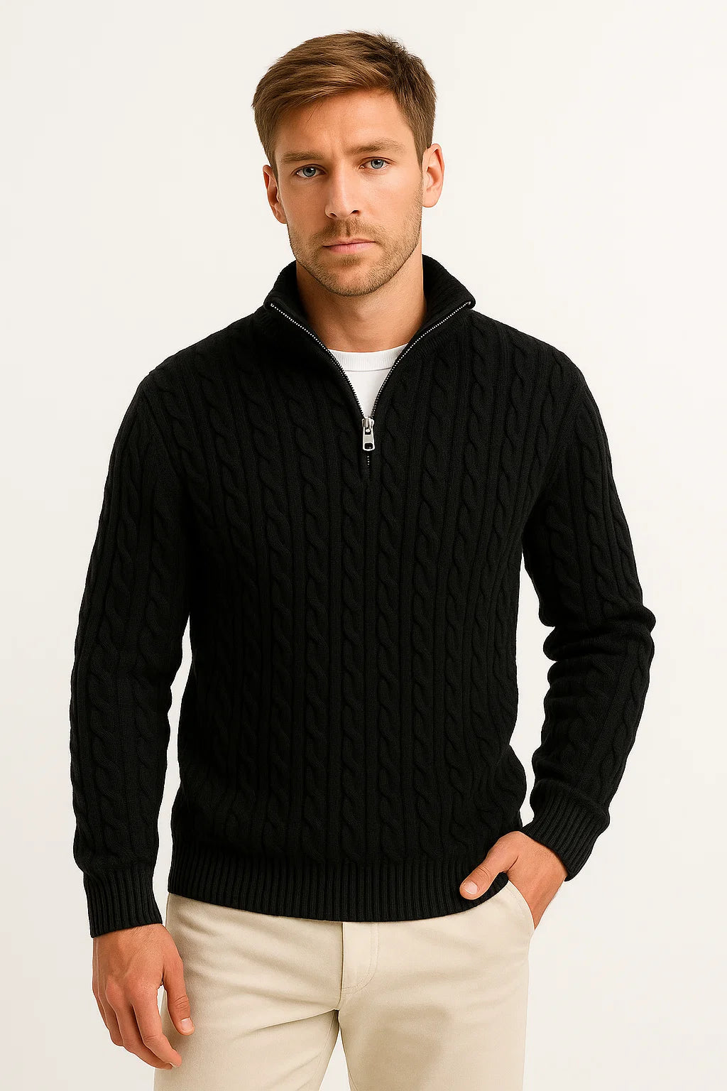 Pull Homme Torsadé Col Zippé