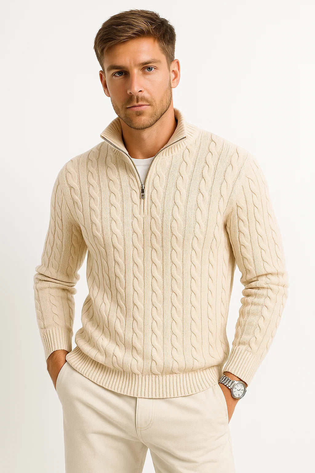 Pull Homme Torsadé Col Zippé