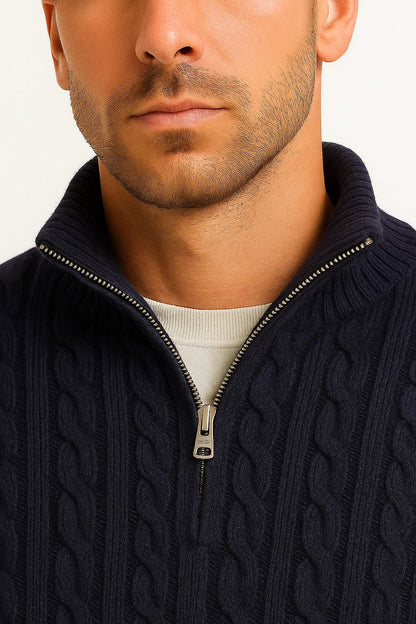 Pull Homme Torsadé Col Zippé