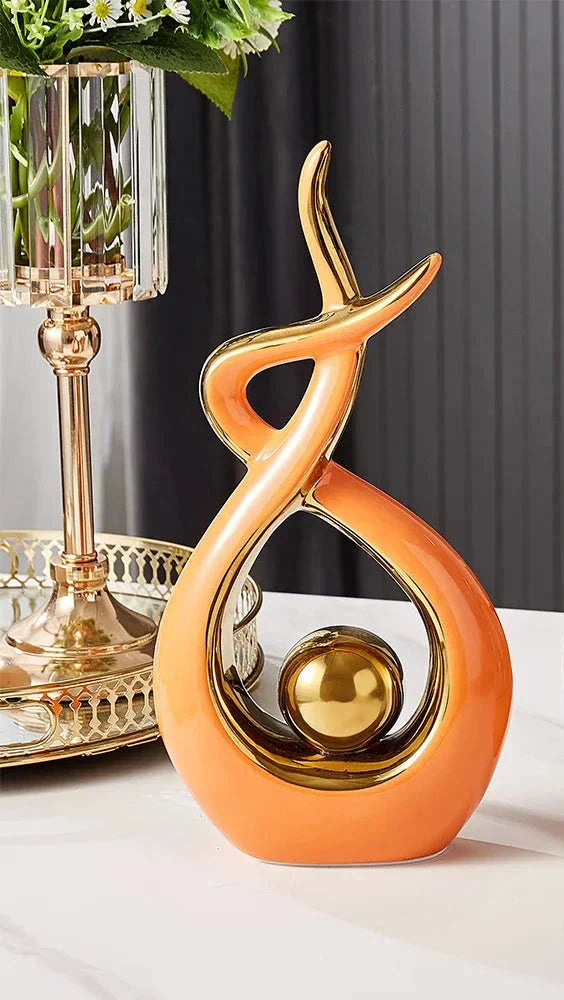 Sculpture Céramique Abstraite Dorée