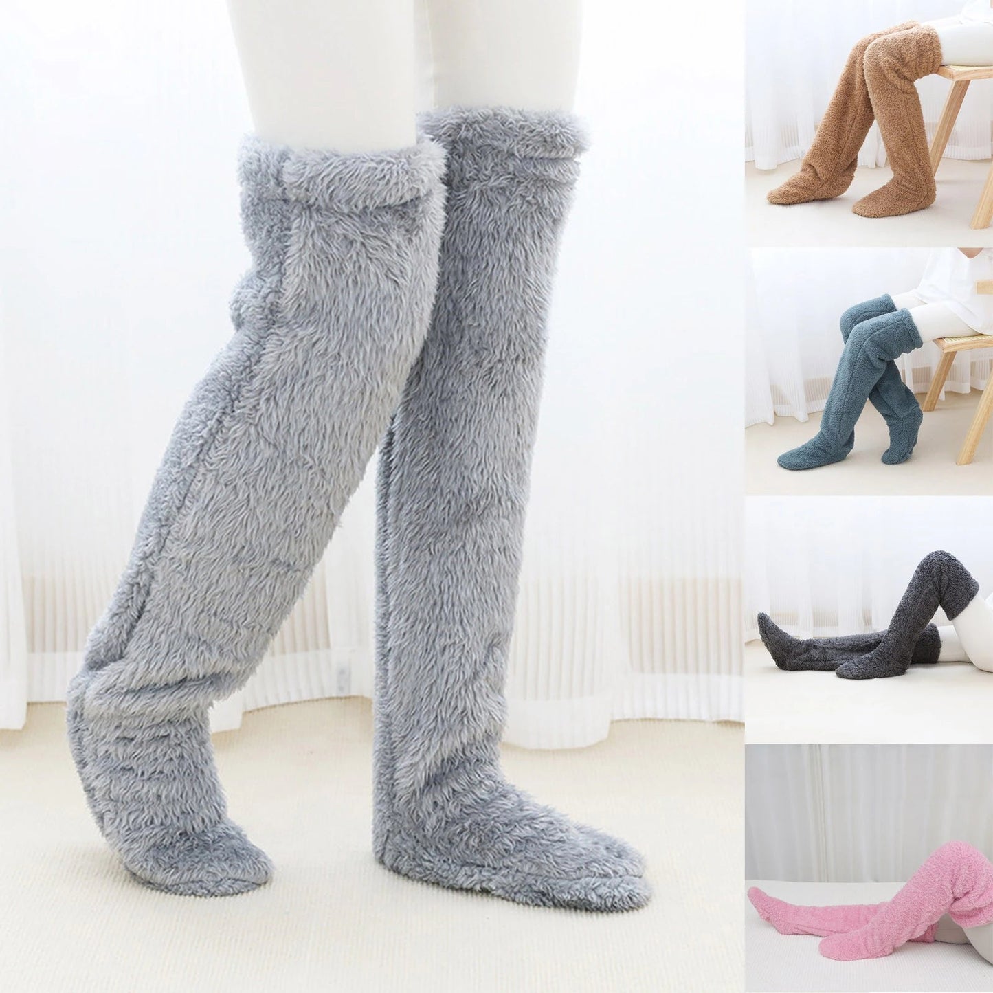 Chaussettes Hautes – Peluche Épaisse – Orteils Ouverts ou Fermés