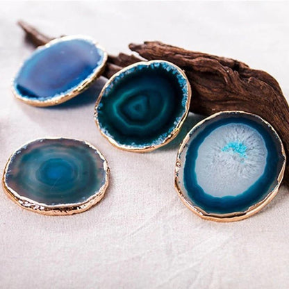 Dessous de Verre Agate Bleue Dorée