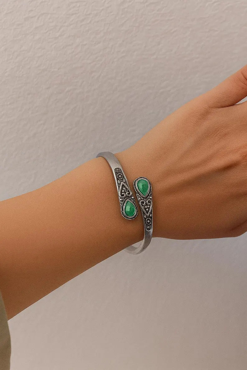 Bracelet Manchette Émeraude Or Blanc