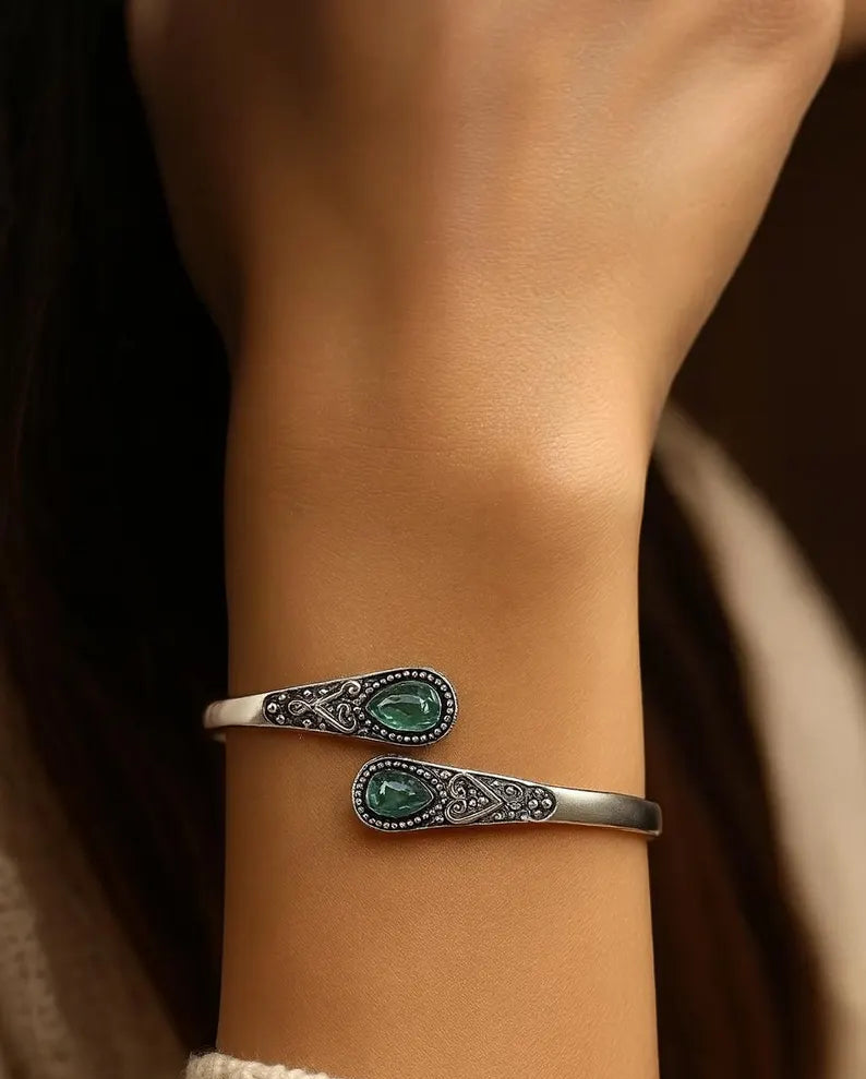 Bracelet Manchette Émeraude Or Blanc