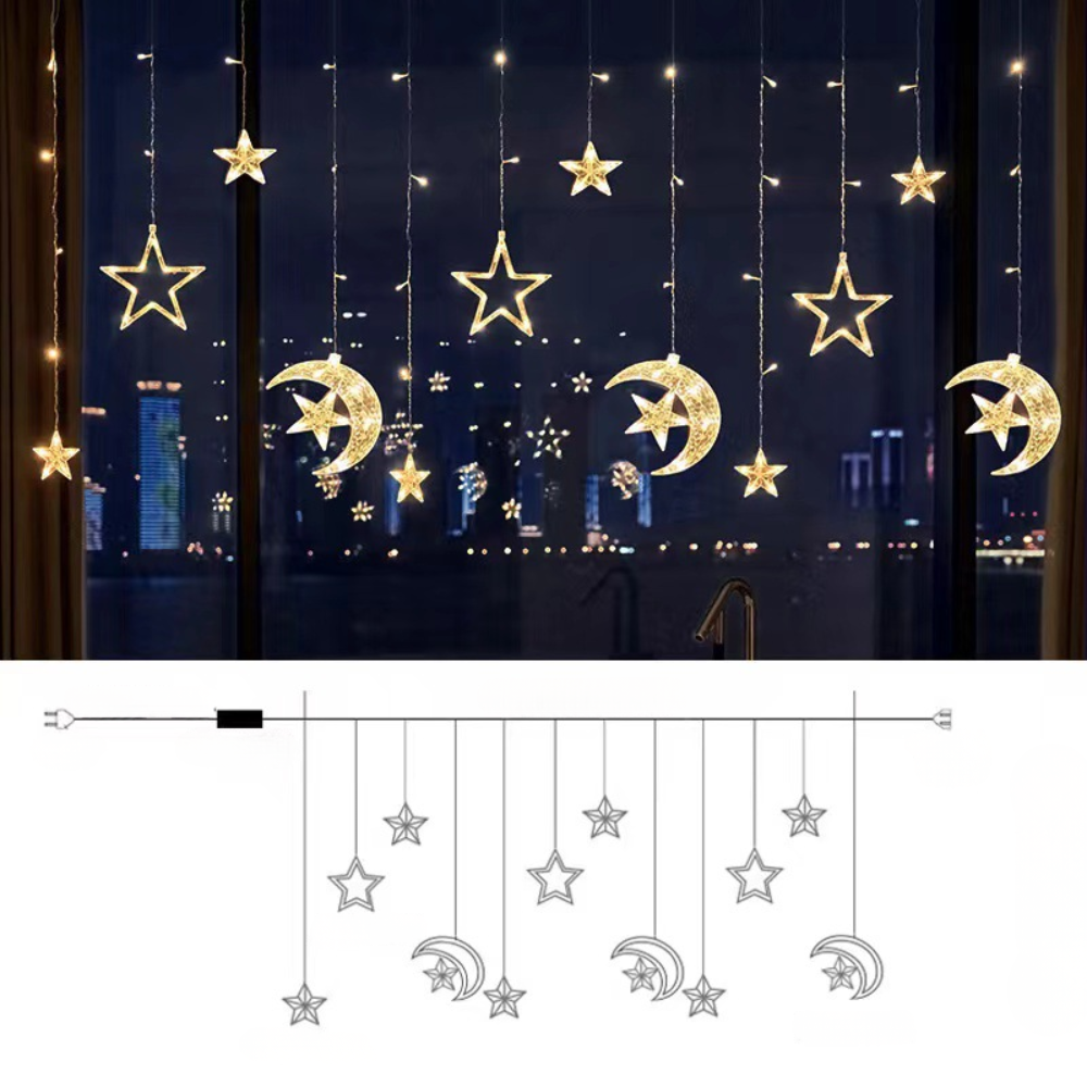 Rideau Lumineux Étoiles LED Chaud