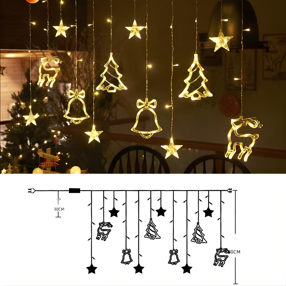 Rideau Lumineux Étoiles LED Chaud