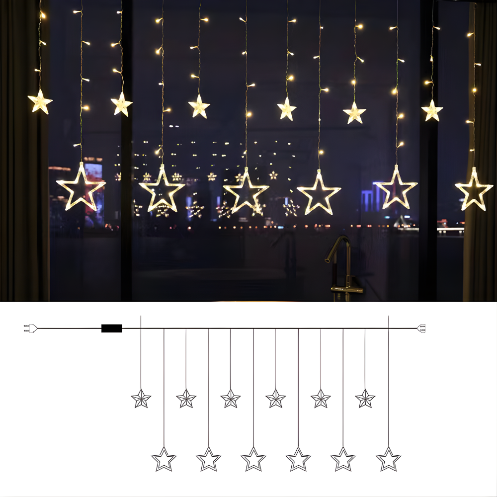 Rideau Lumineux Étoiles LED Chaud