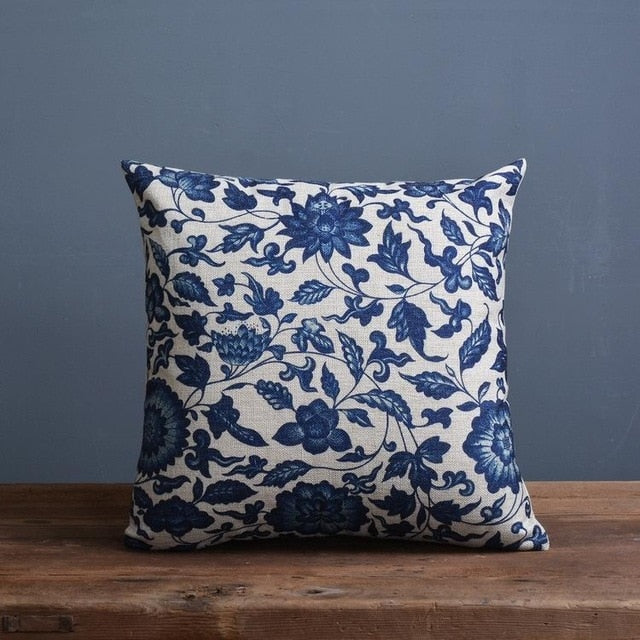 Housse Coussin Lin-Coton Bleu Blanc
