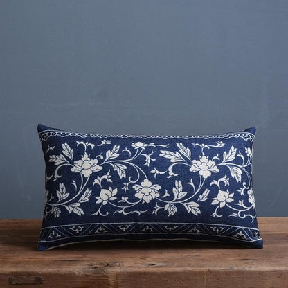 Housse Coussin Lin-Coton Bleu Blanc